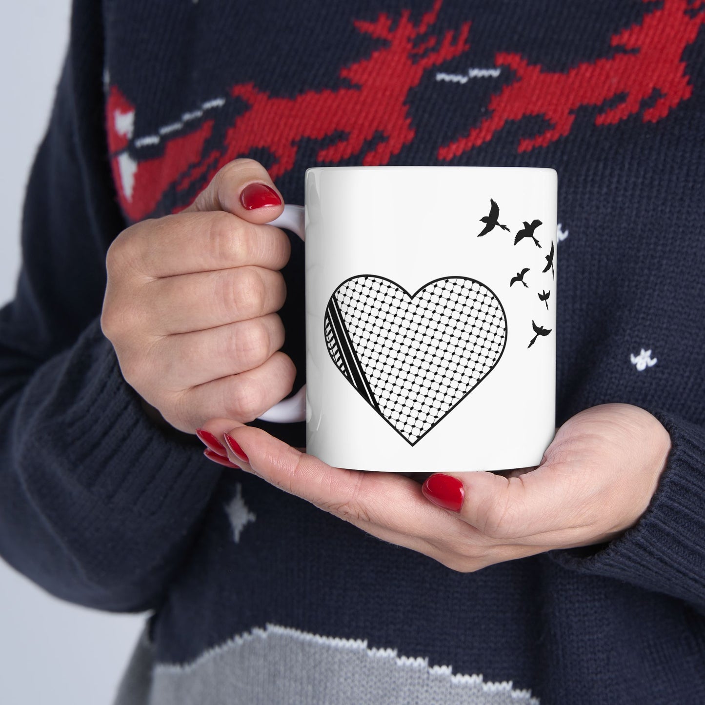 Palestine Love Mug Keffiyeh Pattern & Heart Design