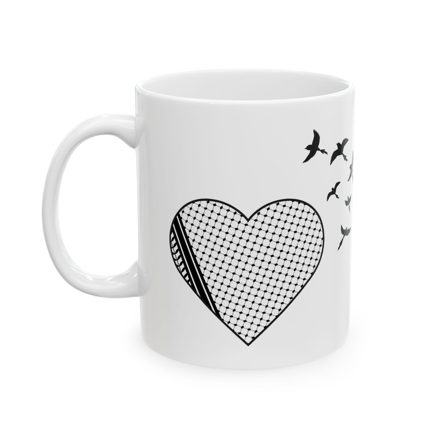Palestine Love Mug Keffiyeh Pattern & Heart Design